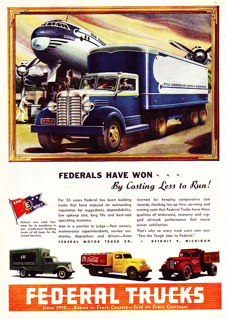 1950s A joint Pan American ad  with Federal Trucks.